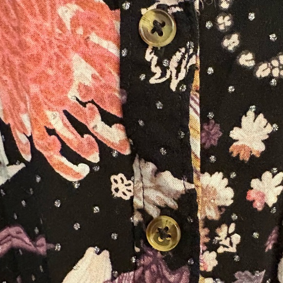 Maeve Anthropologie Floral Button Down Shirt Dress M Shimmer Dot Rayon Tunic - Picture 4 of 7